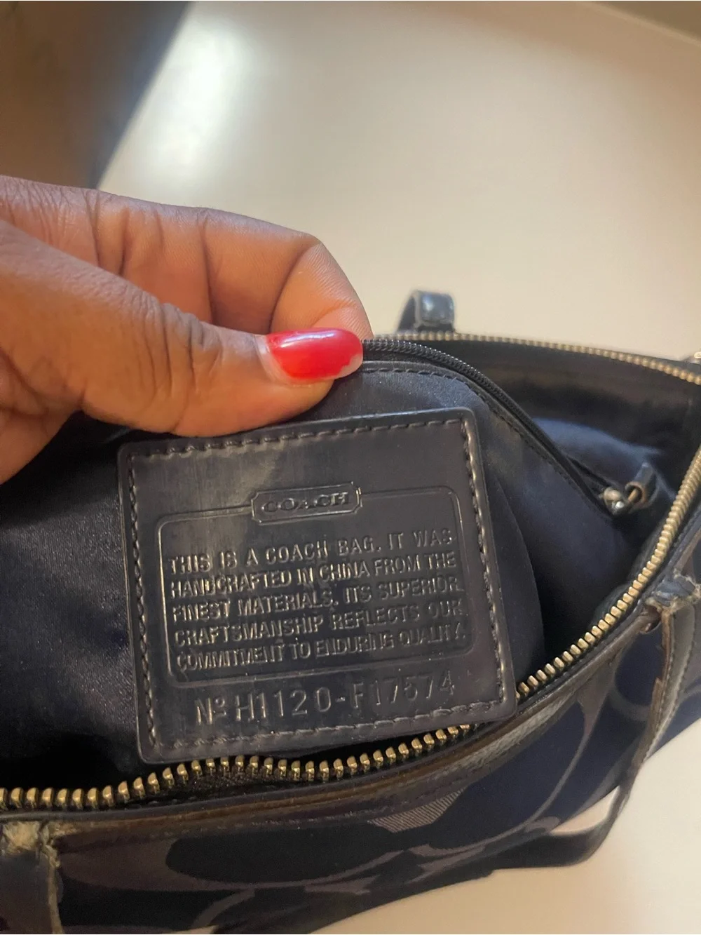 Coach Black Signature Tote with Copper Sequin Stripe